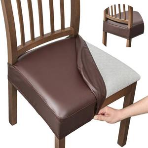 lot 5515 image: FUANGUI Dining Chair Covers Set of 4, Waterproof PU Leather Stretch Chair Seat Slipcovers Soft Removable Washable Chair Covers, Kitchen Chair Seat Covers Protectors Dining Room, Pu-Coffce