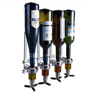 lot 5519 image: 4 Bottle Wall Mounted Liquor Dispenser Bar Butler Bracket Solo Optic Spirit Wine Beer Alcohol Bottle Beverage Stand Revolving Nozzle Drinkware Set