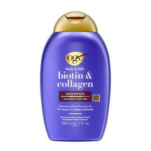 lot 6144 image: OGX Thick and Full  Biotin and Collagen Volumizing Shampoo, Nutrient-Infused Hair Shampoo with Vitamin B7 Biotin Gives Hair Volume and Body for 72 Hours, Sulfate-Free Surfactants, 13 fl. oz