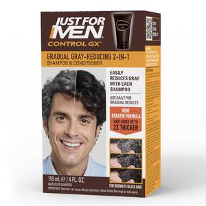 lot 6166 image: Just For Men Control GX Grey Reducing 2-in-1 Shampoo and Conditioner, Gradual Hair Color for Stronger and Healthier Hair, 4 Fl Oz - Pack of 1 (Packaging May Vary)