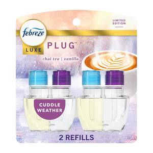 lot 6172 image: Febreze Plug In Air Freshener, Odor-Fighting Scented Oil Refill, Air Fresheners for Home and Bathroom and Kitchen, Long Lasting for Strong Odors, Cuddle Weather Scent, 0.87oz Refills, 2 Count