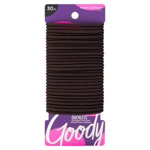 lot 6178 image: Goody Ouchless Elastic Hair Ties - 30 Ct, Brown, 4MM Rubber Bands for Hair, Pain-Free Hair Accessories for Women and Men, Made for Long-Lasting Braids, Ponytails and More, All Hair Types