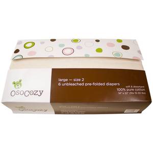 lot 6388 image: OsoCozy Unbleached Prefold Cloth Baby Diapers, Size 2 (15-30 lbs.), Soft, Absorbent, Durable 100% Natural Cotton, Unbleached Natural Color -6 Pack