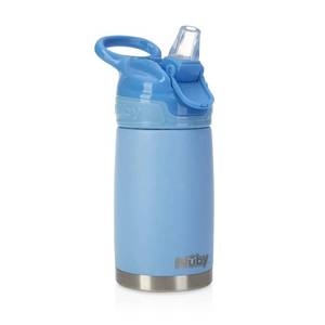 lot 6389 image: Nuby Thirsty Kids No Spill Flip-It Reflex Stainless Steel Travel Cup or Water Bottle - 10 Oz - 18 Months - Blue