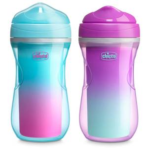 lot 6403 image: Chicco Double-Wall Insulated Sippy Cup with Bite-Proof Rim Spout and Spill-Free Lid 9oz. Top-Rack Dishwasher Safe  Easy to Hold Ergonomic Indents  PinkTealPurple Ombre, 2pk 12 Months
