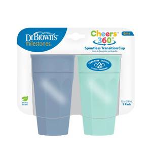 lot 6422 image: Dr. Brownfts Milestones Cheers 360 Training Cup for Toddlers and Babies, Leak-Free Sippy Cup, BlueAqua, 10oz300mL, 9m, 2 Pack (Colors May Vary)