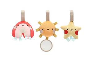 lot 6426 image: Pearhead Rainbow Sun and Stars Stroller Toys, Plush Corduroy Baby Travel Car Seat Toy Set, Baby Hanging Interactive Toys, Gender-Neutral Baby Travel Accessories, Rainbow Sun Stars Set of 3