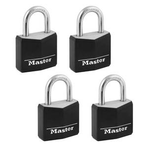 lot 6475 image: Master Lock Black Outdoor Key Lock, Standard Weather Resistant Padlock with Cover, Keyed Alike Padlocks for Lockers, Fences, Sheds, or Other Equipment, 4 Pack, 131Q