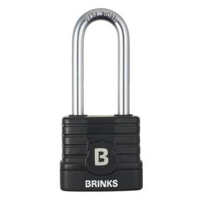 lot 8061 image: BRINKS - 44mm Commercial Laminated Steel Weather Resistant Padlock with 2 38� Shackle - TPE Wrapped and Hardened Boron Steel Shackle