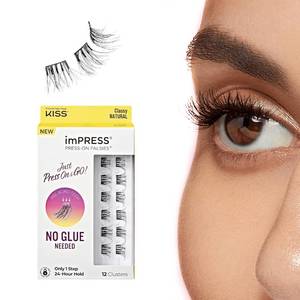 lot 8067 image: KISS imPRESS Falsies Press On Self Adhesive Eyelashes, 10mm-12mm Natural Volume Press On Lashes, Black, No Glue Needed, Invisible Band, 12 Lash Clusters - Classy