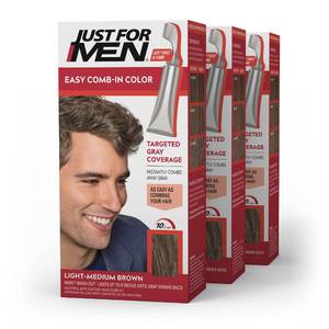 lot 8105 image: Just For Men Easy Comb-In Color Mens Hair Dye, Easy No Mix Application with Comb Applicator - Light-Medium Brown, A-30, Pack of 3