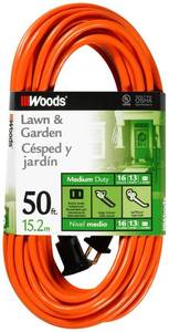 lot 8106 image: Woods Light Duty Extension Cord, 50Ft, 16 Gauge, General Purpose Cord, SJTW, Orange, 0723