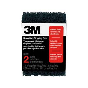 lot 8114 image: A 3M Heavy Duty Stripping Pads, 2 Count, 3-34 in x 6 in, Tough and Durable, Removes Paint, Varnish, Wallpaper Paste and Other Finishes Without Scratching Or Gouging The Surface (10112NA)