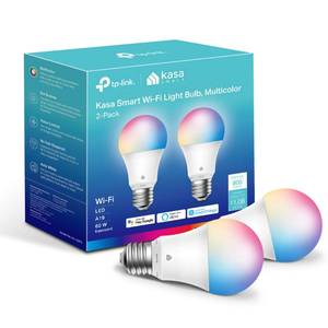 lot 8123 image: Kasa Smart Light Bulbs, Full Color Changing Dimmable Smart WiFi Bulbs Compatible with Alexa and Google Home, A19, 60 W 800 Lumens,2.4Ghz only, No Hub Required, 2-Pack (KL125P2), Multicolor