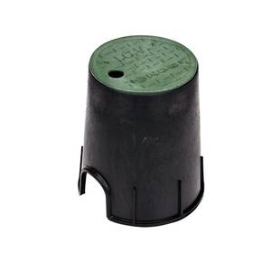 lot 8132 image: NDS 107BC 6 in. Valve Box and Cover, 9 in. Height, ICV Lettering, Black Box, Green Overlapping Cover, BlackGreen