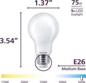 lot 8161 image: Philips LED A19 Ultra Definition Frosted Dimmable LED Light Bulbs - Flicker-Free 60w Light Bulbs with EyeComfort Technology - Daylight 5000K Lightbulb - 800 Lumen - E26 Base - 4 Pack