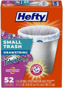 lot 8176 image: Hefty Small Trash Bags, Fabuloso Scent, 4 Gallon, 52 Count