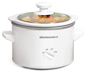 lot 9041 image: Elite Gourmet MST-250XW Electric Slow Cooker Ceramic Pot Adjustable Temp, Entrees, Sauces, Stews and Dips, Dishwasher Safe Glass Lid and Crock