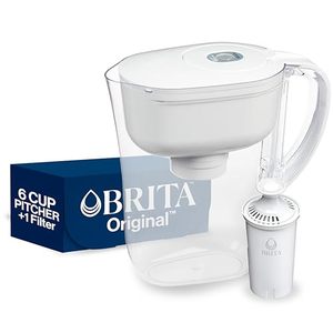 lot 9042 image: Brita Metro Water Filter Pitcher with SmartLight Change Indicator, BPA-Free, Replaces 1,800 Plastic Water Bottles a Year, Lasts Two Months, Includes 1 Filter, Small - 6-Cup Capacity, White