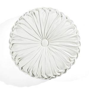 lot 9043 image: Lush Decor Round Pleated Soft Velvet Decorative Throw Pillow, 1 Count, 15in Diameter, White - Plush Round Pillow, Seat Cushion, Decorative Pillows For Bed, Couch, Or Chair (color differs from stock image)
