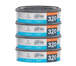 lot 9047 image: Diaper Genie Essentials Round Refill Pack of 4  Holds Up to 1280 Newborn Diapers  Features Unscented Continuous Film  Compatible with Diaper Genie Complete and Expressions Pails
