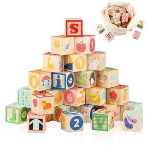 lot 9065 image: Joqutoys ABC Wooden Building Blocks for Toddlers 1-3 Large, 26 PCS Alphabet and Number Stacking Blocks, Educational Learning Toys for Boys Girls Kids Gifts 1.65ftft