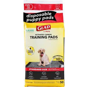 lot 9070 image: Glad for Pets Black Charcoal Puppy Pads - Super Absorbent Disposable Dog Pee Pads, Potty Training Pads, and Pet Supplies - Dog Pee Pads for Crate Training and Indoor Use 23in x 23in - 50 Count