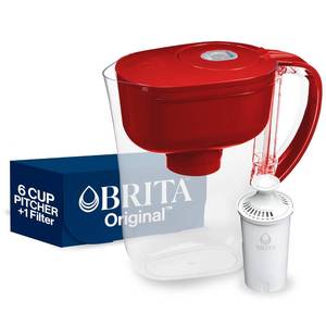 lot 9077 image: Brita Metro Water Filter Pitcher with SmartLight Change Indicator, BPA-Free, Replaces 1,800 Plastic Water Bottles a Year, Lasts Two Months, Includes 1 Filter, Small - 6-Cup Capacity, Fiery Red