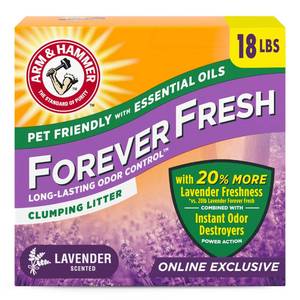 lot 9084 image: Arm and Hammer Forever Fresh Clumping Cat Litter Lavender, MultiCat 18lb With 20% More Lavender Freshness, Pet Friendly With Essential Oils