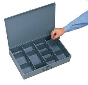 lot 9091 image: Durham 215-95-IND Gray Cold Rolled Steel Individual Adjustable Compartment Small Scoop Box, 13-38in Width x 2in Height x 9-14in Depth
