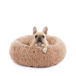 lot 9092 image: Sweetcrispy Calming Donut Dog and Cat Bed, Machine Washable Cuddle Warming Cozy Fluffy Faux Fur Plush Round Anti-Anxiety Waterproof Anti-Slip Pet Sleeping Sofa for Small Medium animals, Brown, 20 inches