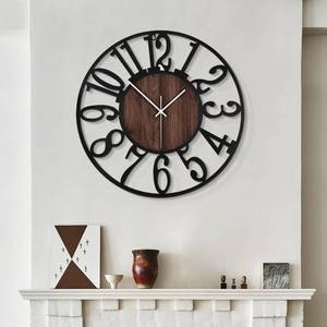 lot 9103 image: LEIKE Large Wall Clocks,Silent,Non Ticking,Battery Operated Small Vintage Round Modern Wood Wall Clock for Living Room, Bedroom,Kitchen,Farmhouse,Office Decor-13.5 Inch(Black-Arabic Number)