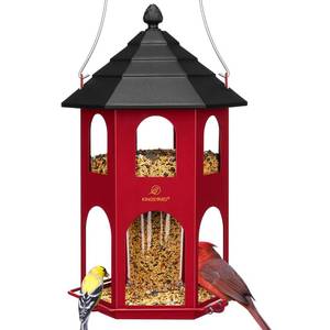 lot 9105 image: Kingsyard Metal Bird Feeder for Outdoor Hanging, Wild Bird Feeders with Circular Perch, Easy to Clean and Refill, 4 lbs Large Seed Capacity, Red