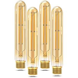 lot 9107 image: Tubular Light Bulb 7.3 Inch, Amber Long Tube Light Bulb T10 2700K Soft White Dimmable E26 LED Edison Bulbs 60 Watt Equivalent for Chandelier Vanity Outdoor Exterior Wall Sconce Pendant Light, 4Pack