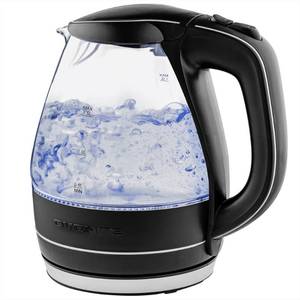 lot 9111 image: OVENTE Electric Kettle, 1.5L Borosilicate Glass Countertop Water Heater and Boiler for Coffee or Tea, BPA-Free, Auto Shut-Off, Boil-Dry Protection, Removable and Washable Spout Filter, Black KG83B