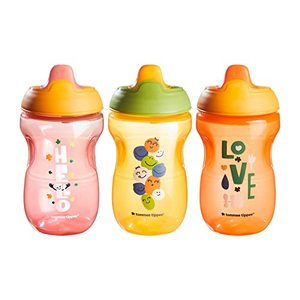 lot 9117 image: Tommee Tippee Sippee Cup, Water Bottle for Toddlers, Spill-Proof, BPA Free, 10oz, 9m, Pack of 3, Pink, Orange and Red