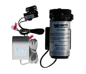 lot 9993 image: Watts Premier Water Filtration Booster Pump Kit for RO Reverse Osmosis Systems, Increases Water Flow, Includes Booster Pump, 110V Transformer, Tank Pressure Shutoff Switch, Fittings, Green Tubing - Retail $183.19
