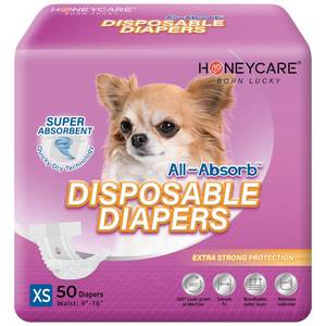 lot 9994 image: HONEY CARE All-Absorb Disposable Female Dog Diapers Extra Small Size, Improved, 50 Count, Super Absorbent, Breathable, Wetness Indicator (Pack of 1, 50 Count Total)