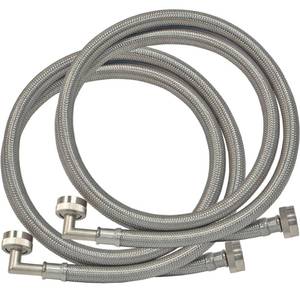 lot 10094 image: Eastman 5 Feet Washing Machine Hose with 90-Degree Elbow, Pack of 2, 34 Inch FHT x 34 Inch FHT, Braided Stainless Steel with Nickel-Plated Brass Nuts, 41065
