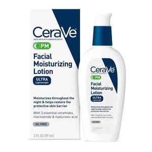lot 10115 image: CeraVe PM Facial Moisturizing Lotion, Night Cream with Hyaluronic Acid and Niacinamide, Ultra-Lightweight, Oil-Free Moisturizer for Face, 3 Ounce
