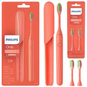 lot 10127 image: Philips One by Sonicare Battery Toothbrush, Brush Head Bundle, Miami Coral, BD1001AZ