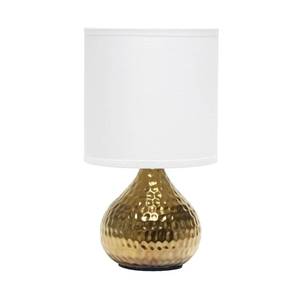 lot 10139 image: Simple Designs LT2073-GDW Mini Hammered Texture Gold Drip Table Lamp with White Shade