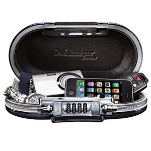 lot 10141 image: Master Lock Portable Small Lock Box, Set Your Own Combination Lock Portable Safe, Personal Travel Safe, 5900D, Gunmetal Grey