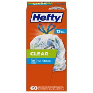 lot 10144 image: Hefty Clear Trash Bags, Clear, 13 Gallon, 60 Count