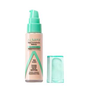 lot 10159 image: Almay Clear Complexion Acne Foundation Makeup with Salicylic Acid, Medium Coverage, Soft Matte Finish, Hypoallergenic, Cruelty- and Fragrance-Free, Dermatologist Tested, 100 Ivory, 1 fl oz