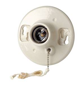 lot 10170 image: Leviton 29816-C One-Piece Glazed Porcelain Outlet Box Mount, Incandescent Lampholder, Pull Chain, White