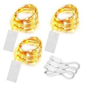 lot 10187 image: soltuus 3 Pack Rechargeable String Fairy Lights 10ft 30 LED, 4 Modes Copper Wire Christmas Starry Lighting, Waterproof Micro Firefly Moon Light, Warm White, Battery and USB Cable Included