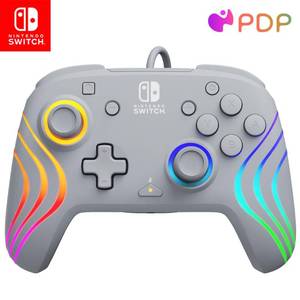 lot 10227 image: PDP Afterglow Wave Enhanced Wired Nintendo Switch Pro Controller, 8 Colors RGB LED, Dual Programmable Gaming Buttons, Volume Control, 3.5mm headphone jack, Officially Licensed by Nintendo, Grey