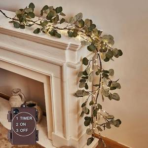 lot 10267 image: LITBLOOM Lighted Eucalyptus Garland Battery Operated with Timer 6FT 96 LED Artificial Greenery Twig Vine Lights for Room Stairs Mantle Wedding Holiday Decoration Indoor Outdoor