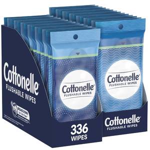 lot 10273 image: Cottonelle Flushable Wipes, 24 Individually Wrapped Packs, 14 Wipes Each Pack (336 Wipes Total)
